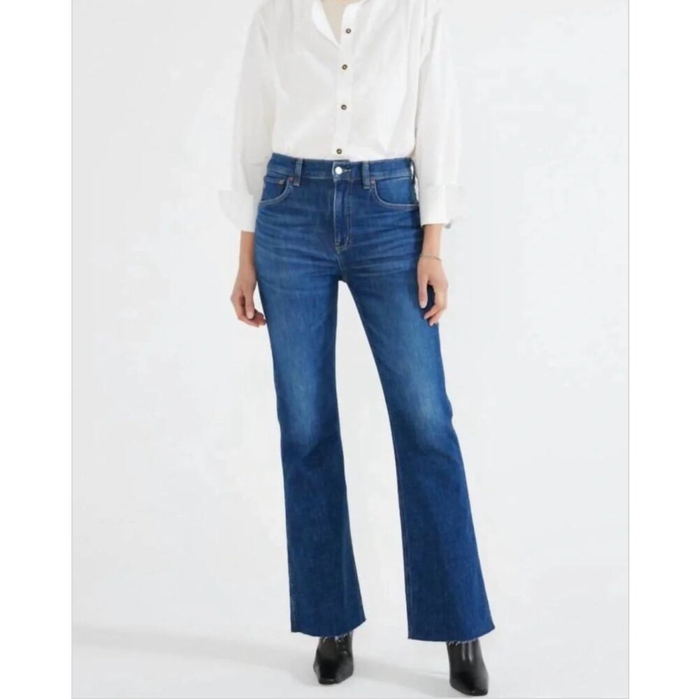 Etica Anya Modern Flare Denim Jeans Raw Hem Organic Cotton Western Boho Size 26